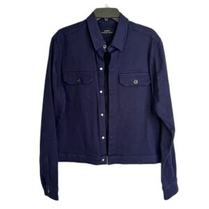 Zara Navy Blue‎ Snap Button Front Casual Twill Jacket Size Medium